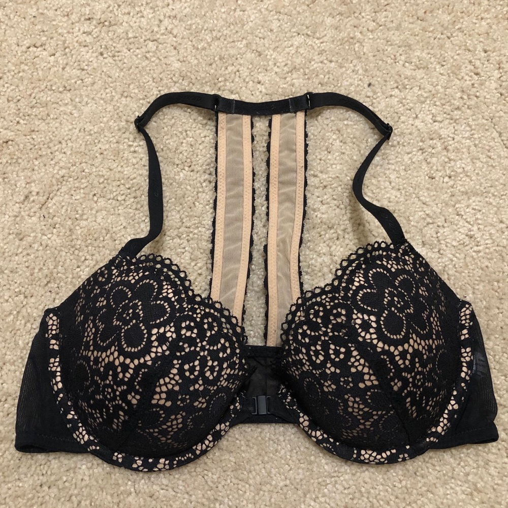 Aerie black lace racerback lightly lined bra 34C